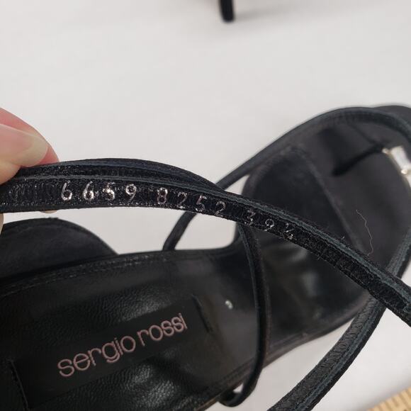Sergio Rossi Sandals Womens 9.5 Black Satin Crystal Strappy Stiletto Heel Party - Picture 15 of 16